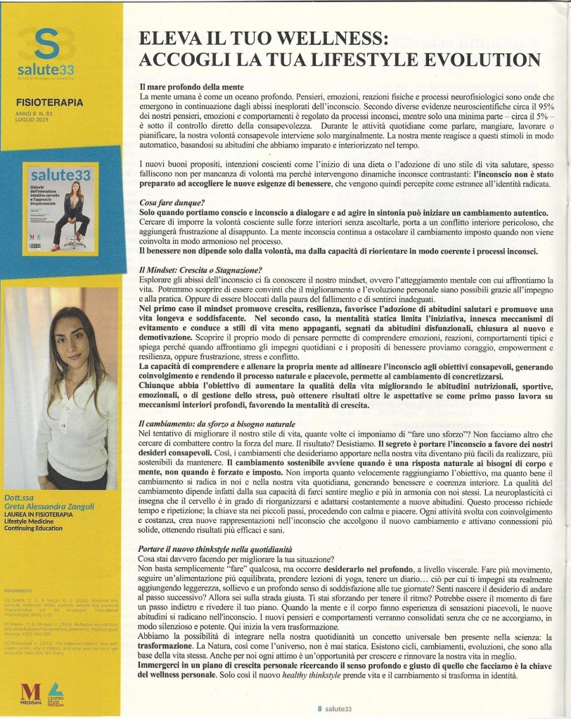 eleva il tuo wellness - lifestyle evolution
salute 33 pubblicazione luglio
ALEGRE care